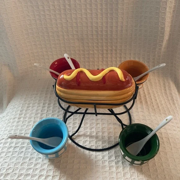 Pier 1 Spinning Hotdog Condiment Serving Set - Picture 3 of 10